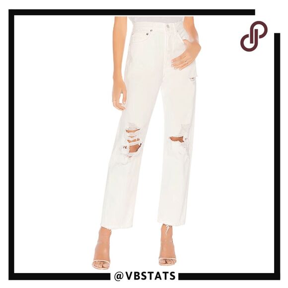 Agolde Women's 90's Mid Rise Distressed Loose Fit Straight Jeans White Size 28 - Picture 1 of 10